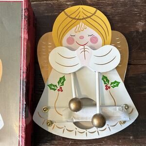 VTGHoliday Harp Angel 1989 NCE WOOD Painted Christmas CHIME MagneticWall Hanging